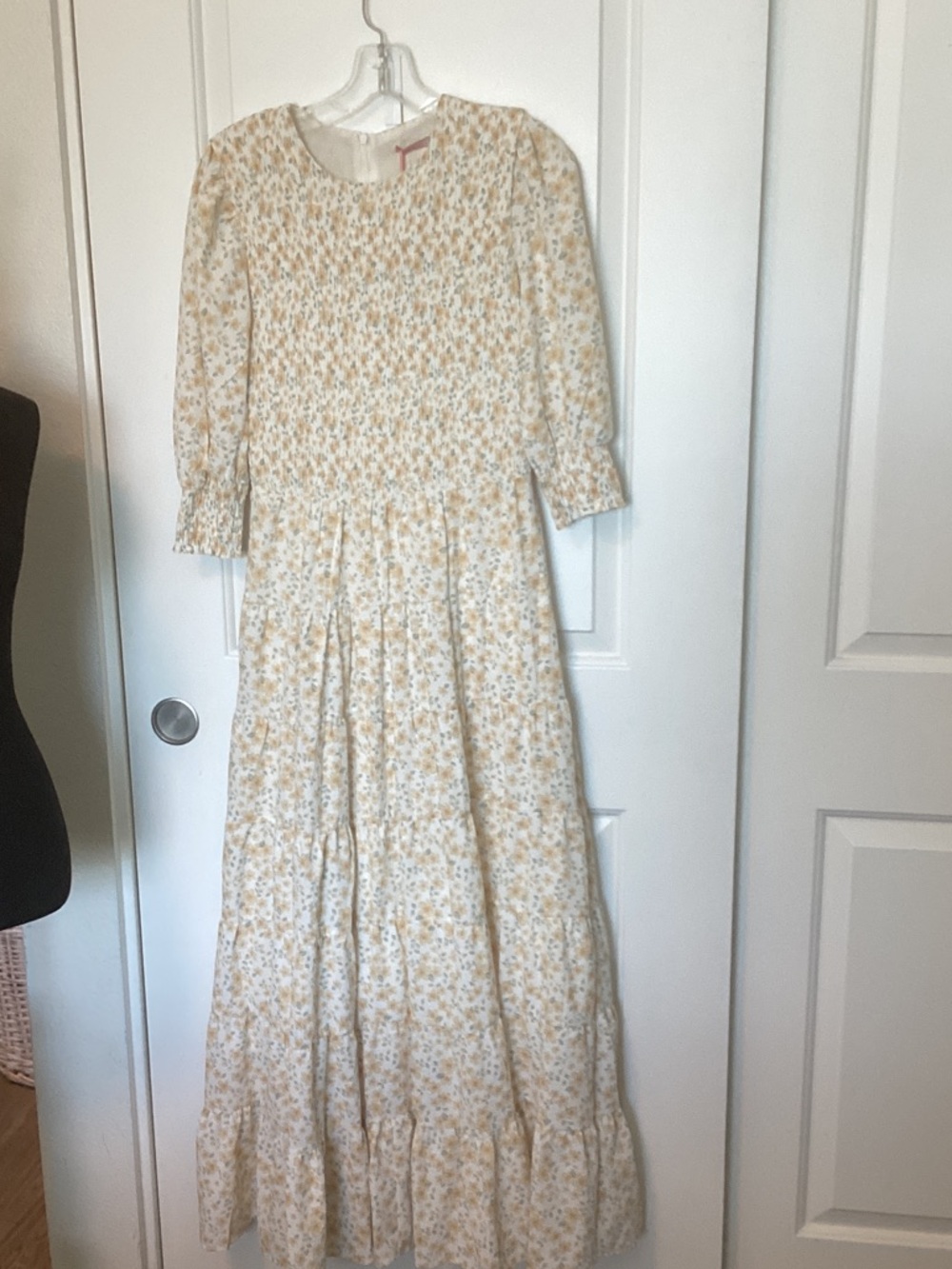 Udel Dress with Smock Tier maxi dress, yellow floral S NWT